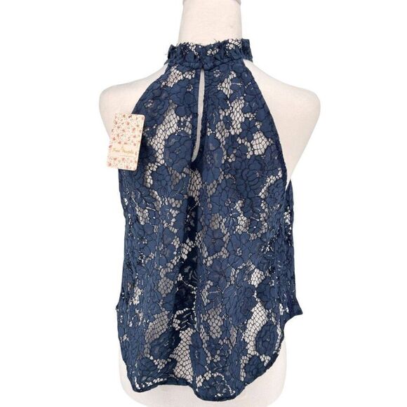 NWT Free People Womens Halter Lace Top Sweet Meadow Dreams In Blue Sz S - Picture 4 of 11